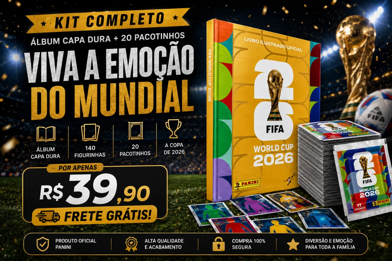 Kit Completo Álbum Capa Dura + 20 pacotinhos Panini Copa 2026 - R$ 39,90 com frete grátis
