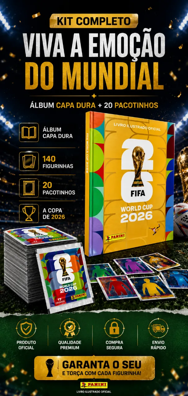Kit Completo Álbum Capa Dura + 20 pacotinhos Panini Copa 2026 - Garanta o seu